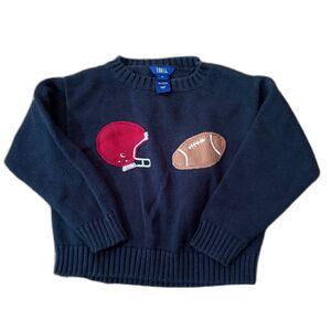 Cotton Blu Crew Neck Football Sweater Intarsia Knit Fall Prep School Size 3T